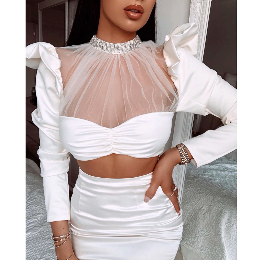 House Of Cb Mischa Ivory Crystal Cropped Top